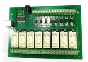 USB-OPTO-RLY816 8 Channel 16A Relay Board with isolated inputs - top view
